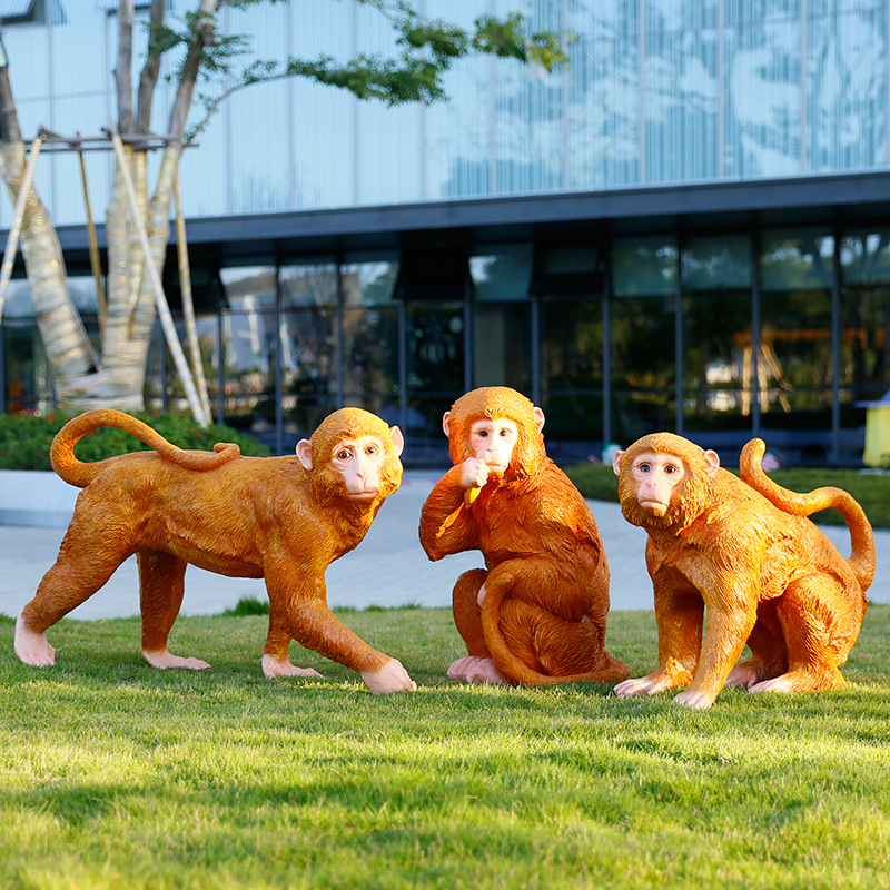 花园动物树脂仿真金丝猴摆件玻璃钢模型小猴子园林假山雕塑装饰品