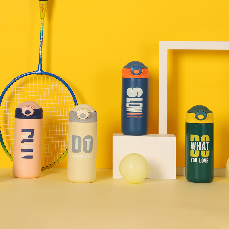 学生时尚新款撞色英文款思诺保温杯304不锈钢弹跳盖水杯学生杯子