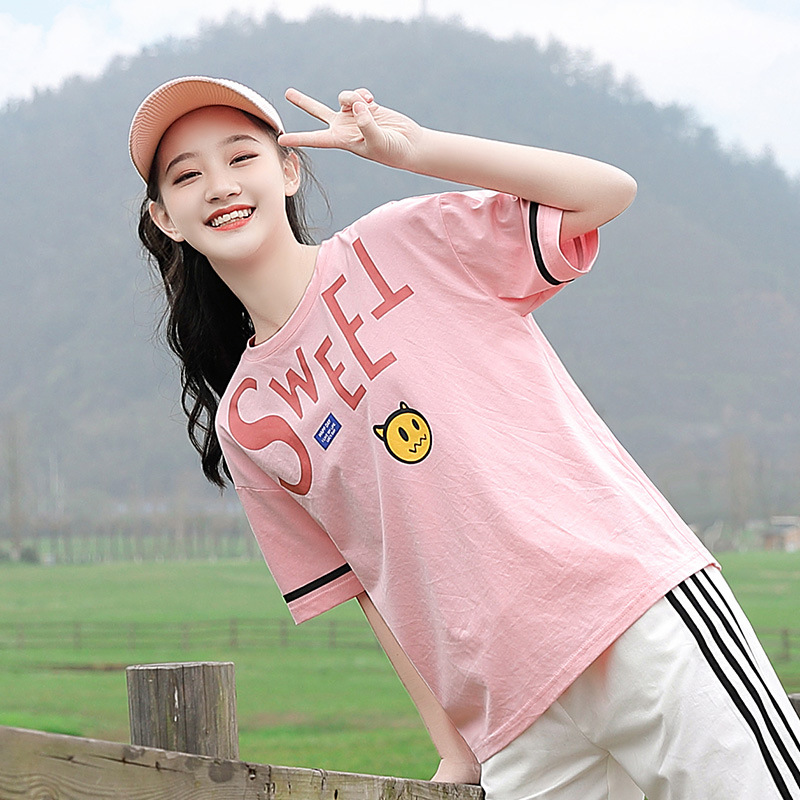 初中学生短袖t恤大童春装新款高中女生纯棉半袖上衣13岁210855