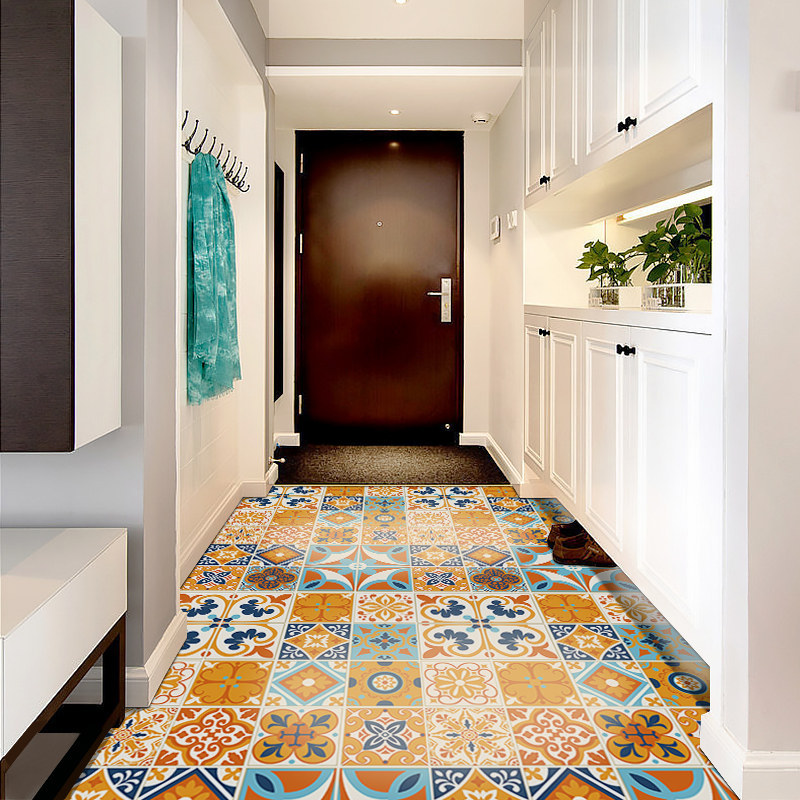 波西米亚墙贴厨房卫生间地贴阳台装饰防水耐磨地面翻新地砖贴纸