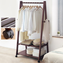 挂衣架落地卧室简易移动北欧风双层多功能折叠家用室内实木衣帽架
