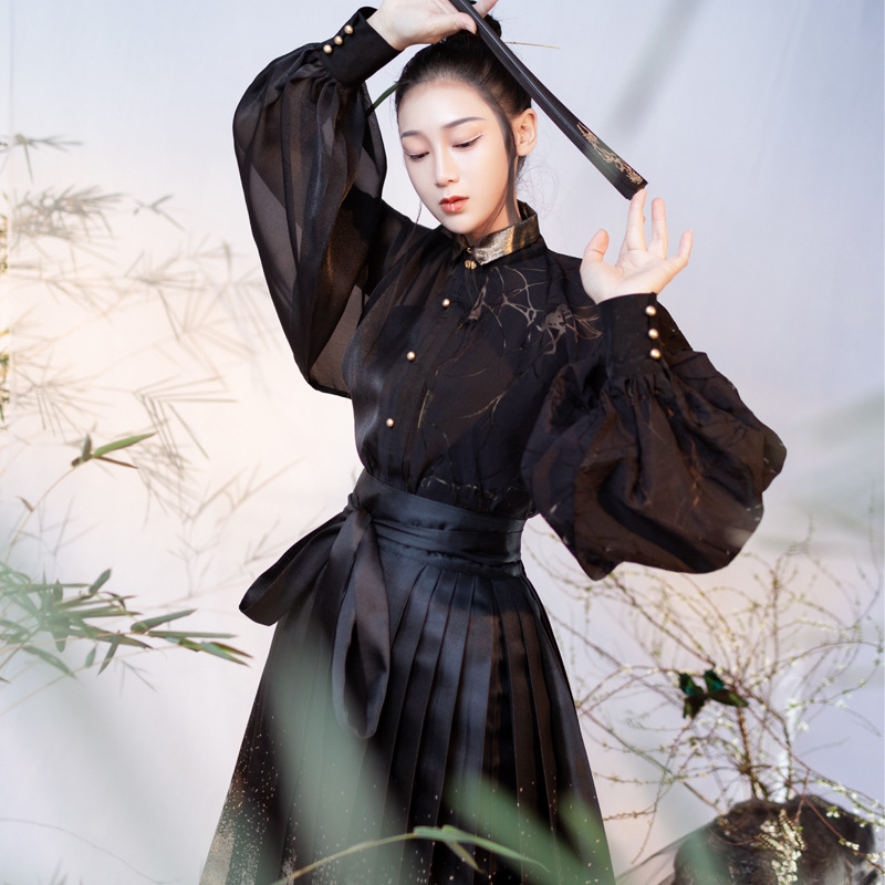 鸾清改良汉服明制日常汉元素衬衫立领灯笼袖古风上衣现货秋季