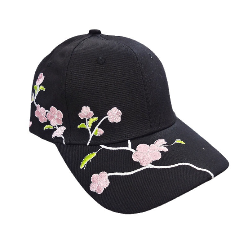 Korean Style Plum Embroidery Baseball Cap Men and Women Fashion All-Match Curved Brim Peaked Cap Flower Sun Hat Outdoor Sun Hat