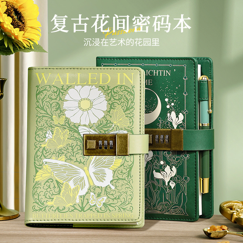 cross-border flower language password-protected noteboy b6 diary with lock creative notebook book student journal book boxed fixed logo