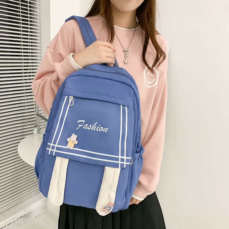 Foreign Trade Fashion University Style Leisure Schoolbag Female Backpack Primary School Student Junior High School High School Cute Ins Style Rabbit Ear Backpack