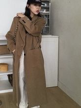 2023秋冬季新款韩国设计师美拉德风收腰单排扣中长款西装毛呢大衣