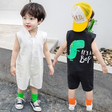 2021夏季新款儿童韩版童装卡通背心连体衣小恐龙爬爬服一件代发潮