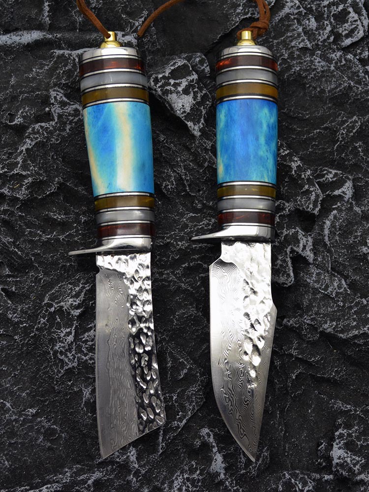手工锻打大马士革钢刀高硬度锋利vg10花纹钢小直刀露营荒野求生刀