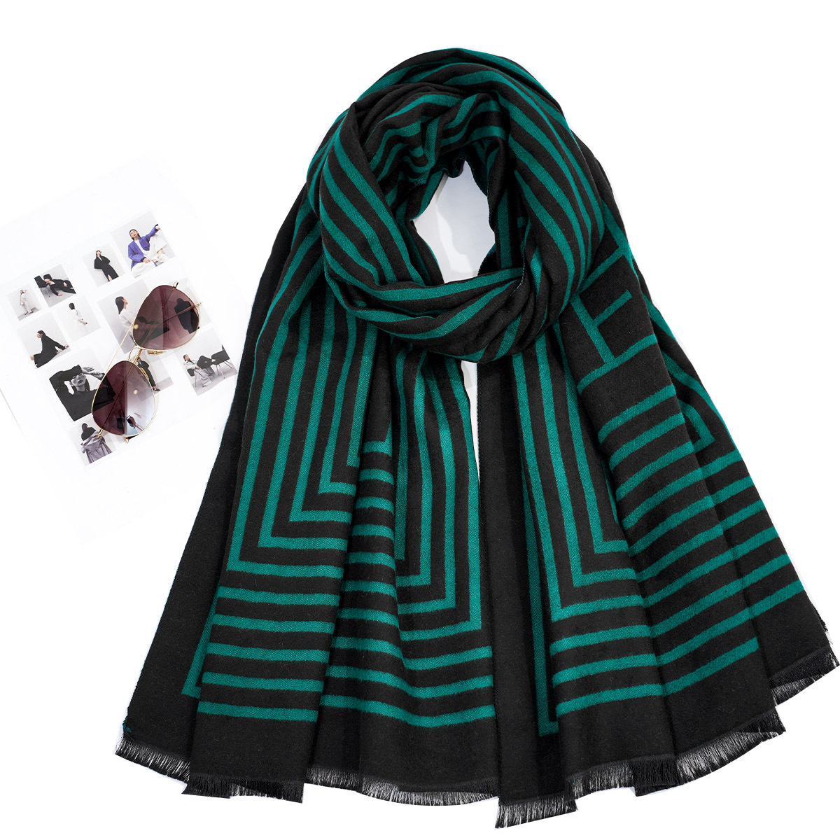 European and American Fashion Minimalist Striped Scarf Women's Cold Protection in Winter Cashmere Shawl All-Matching Thick Warm Scarf