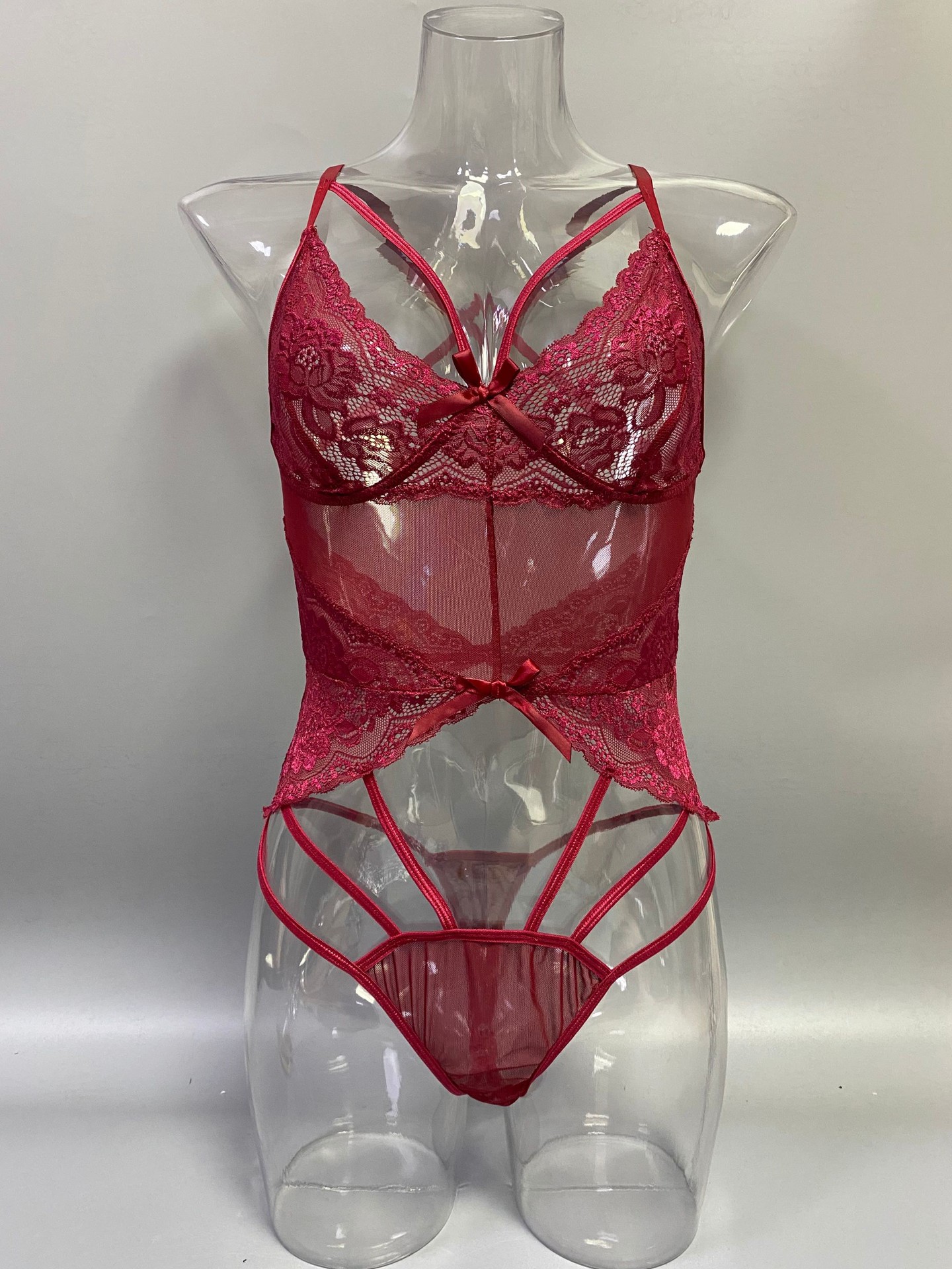 亚马逊新款情趣内衣蕾丝网纱十字交叉肩带睡衣镂空条纹渔网连体衣