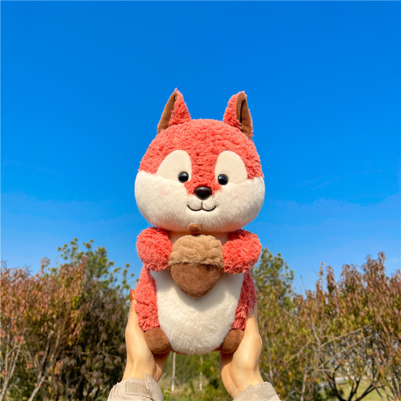 跨境松鼠毛绒公仔 兔毛绒面料儿童安抚玩偶松子松鼠家居飘窗摆件