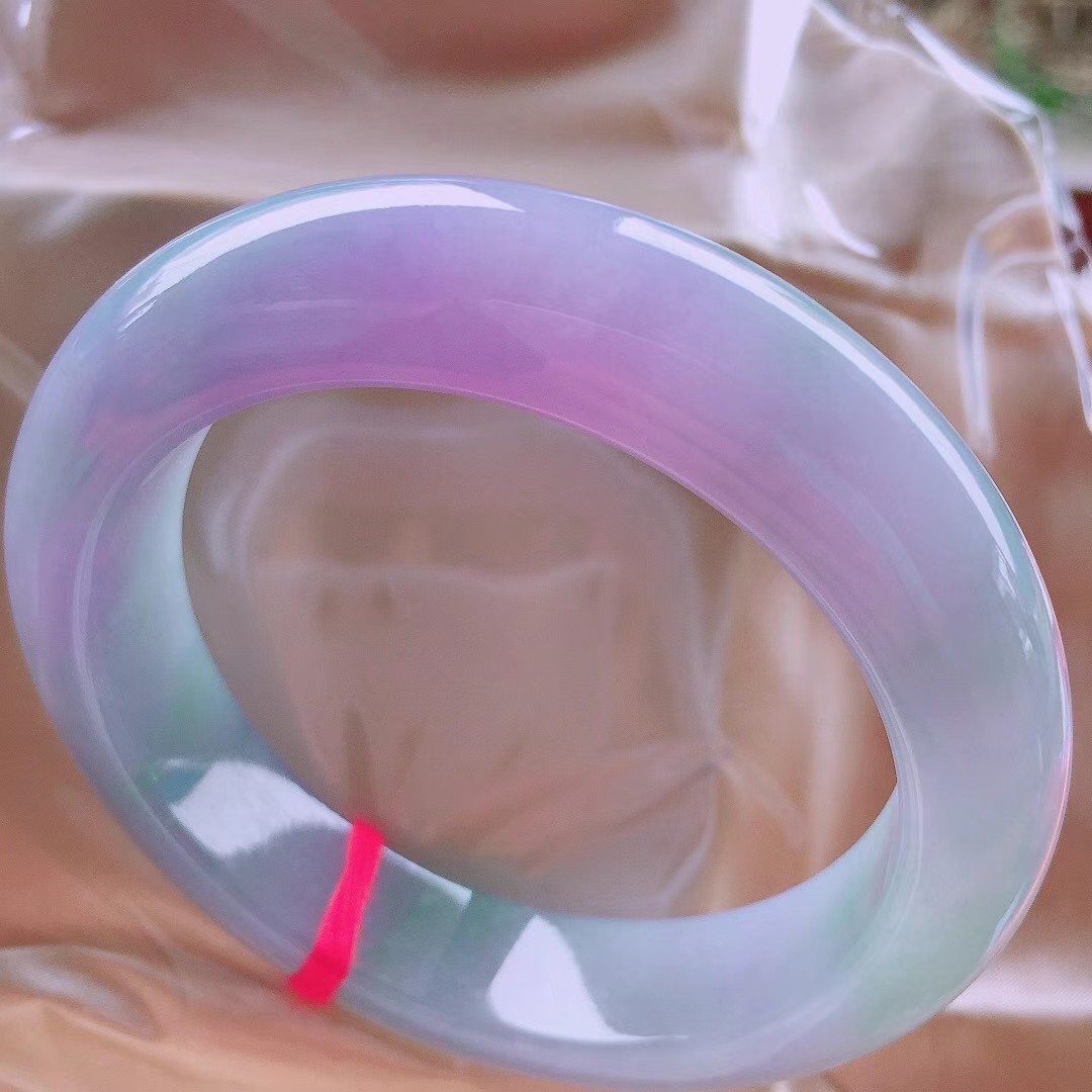 冰糯种缅甸春彩紫罗兰翡翠手镯贵妃玉石手镯女款正圈证书 图片色