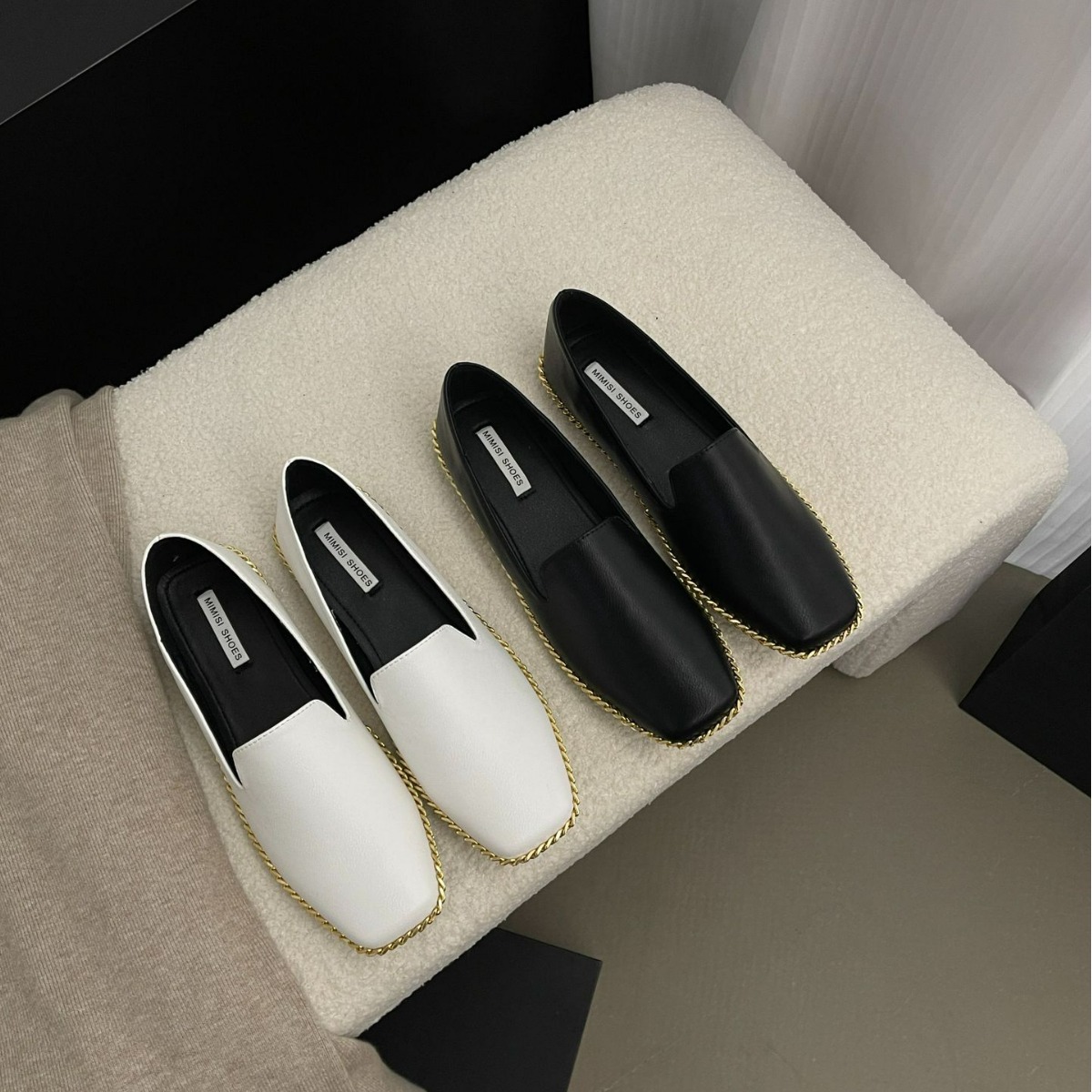 2024早春新款链条懒人复古简约乐福鞋一脚蹬方头平底单鞋女鞋