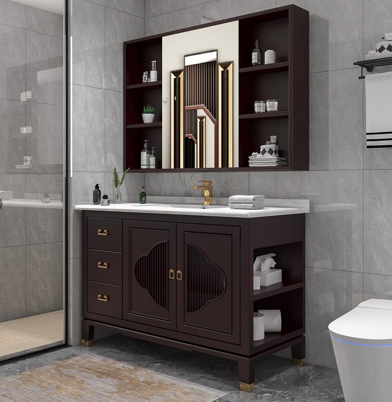 现代新中式实木浴室柜组合卫生间智能洗手池洗脸盆柜洗漱台卫浴柜