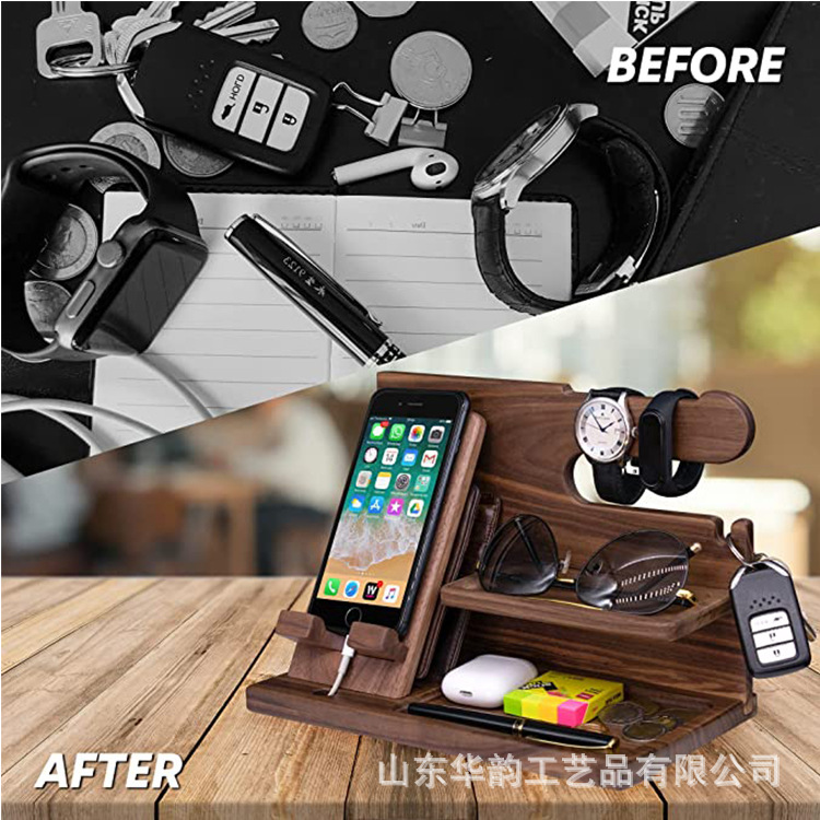 Wooden Phone Bracket Hanging Watch Glasses Keys Pendant Desktop Charging Storage Rack Amazon Wholesale