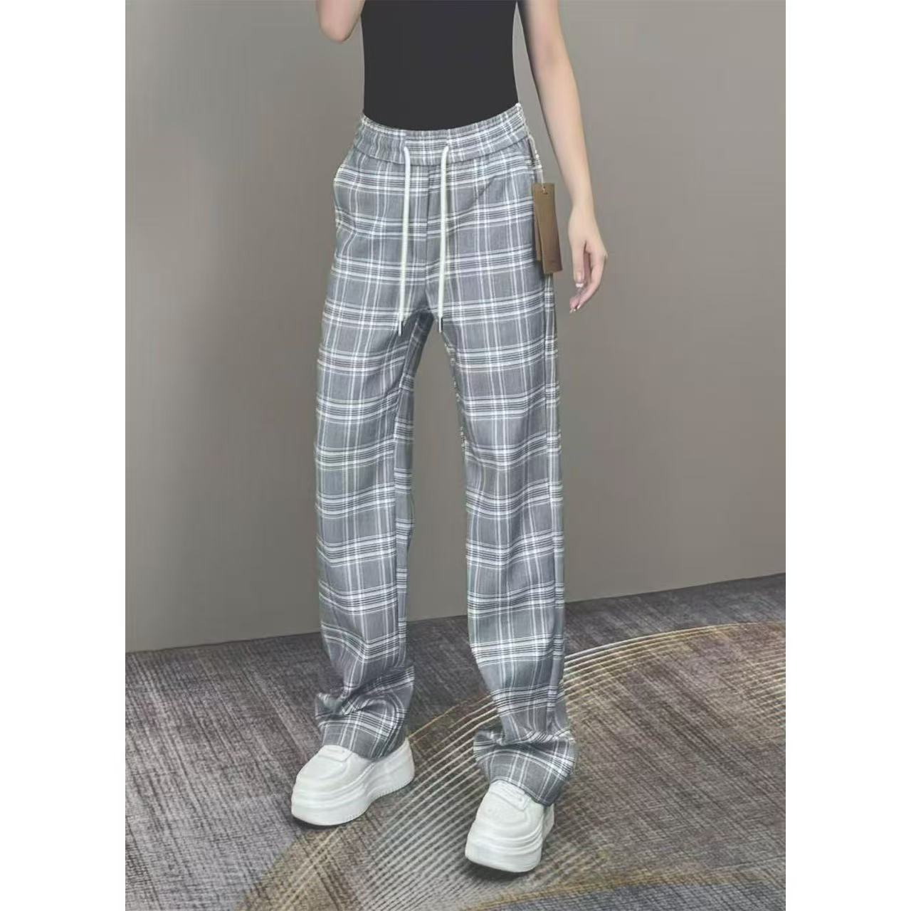 轻奢格子男士休闲裤秋季新款时尚潮流直筒裤高级感百搭宽松阔腿裤