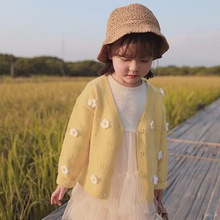 宝宝毛衣开衫2022年春装韩版小童花朵儿童针织衫洋气V领童装外套