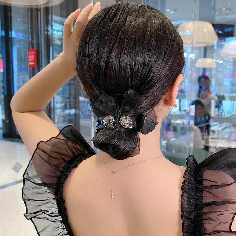 Rhinestone High Sense Ponytail Hairpin Girls' Back Head Bow Claw Clip Bun Large Clip Headdress Top Clip