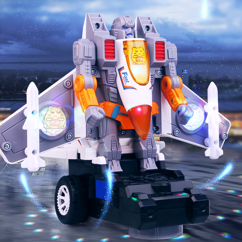 变形战斗机益智拼装金刚飞机电动万向机器人灯光特技旋转儿童玩具