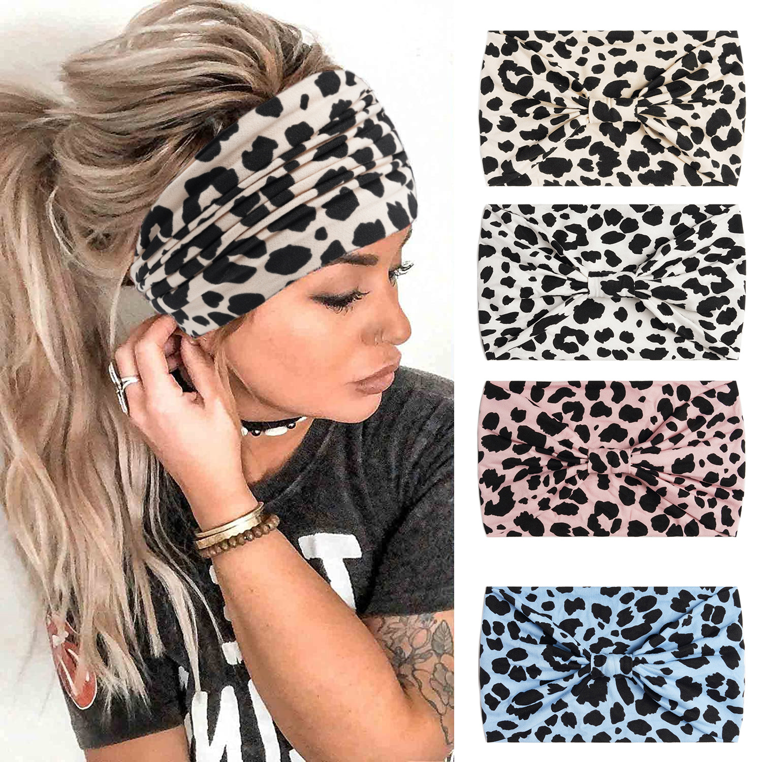 16cm Wide Hair Band European and American Leopard Print Milk Silk Brushed Elastic Antiperspirant Exercise Hair Band Spring, Autumn and Winter Yoga Headband for Women