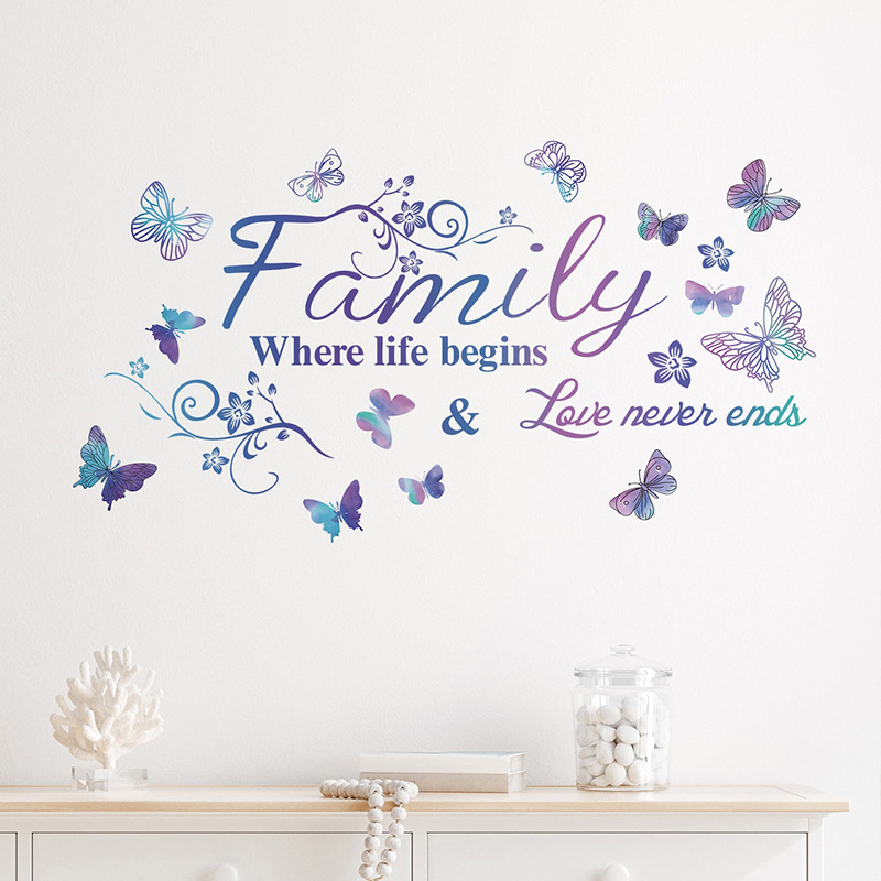 FX-A292 Family Butterfly English Slogan Bedroom Living Room Entrance Decorative Wall Sticker Self-Adhesive Wholesale