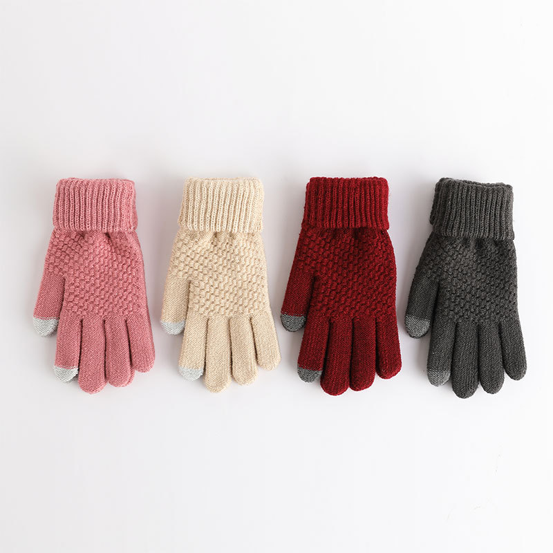 Cross-Border in Stock Autumn and Winter Gloves Fleece-lined Men's and Women's Fashion Touch Screen Jacquard Reverse Needle Winter Warm Gloves