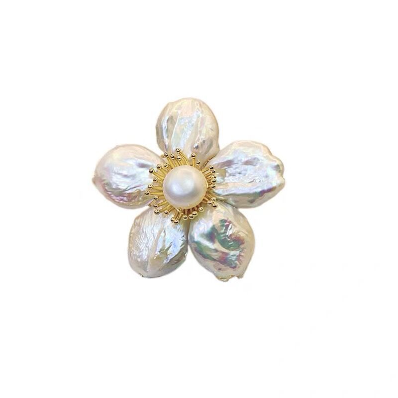 Natural Shell Natural Pearl Corsage Butterfly Diamond-Embedded Fragrant Flower Temperament High-End Brooch Exquisite Pin Accessories