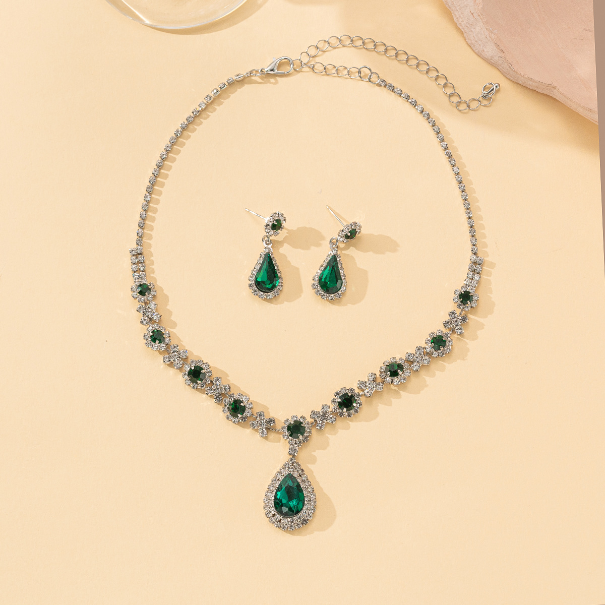 欧美跨境新娘首饰女士套装水滴项链耳环两件套时尚礼服派对配饰批