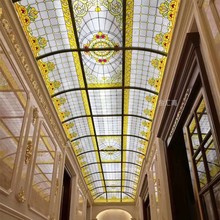 酒店别墅彩色玻璃穹顶 艺术玻璃室内外圆顶 彩色玻璃走廊装饰穹顶