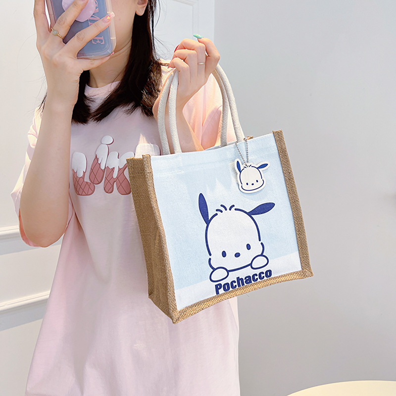 Sanrio Cartoon Pacha Dog Sack Vintage Gunnysack Printed Logo Shopping Gift Linen Handbag