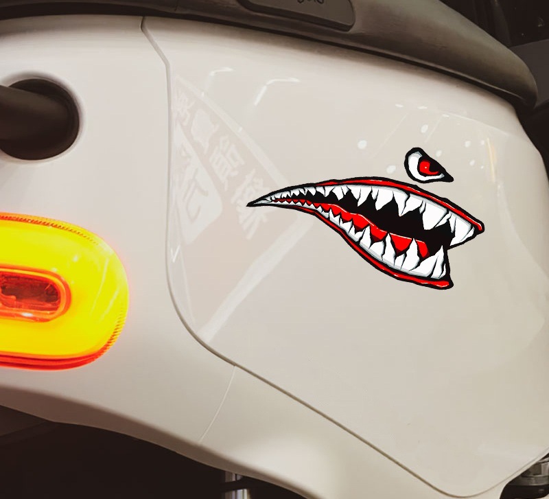 跨境 鲨鱼嘴车贴纸 鲨鱼牙齿车门侧门装饰拉花个性车贴 反光材料