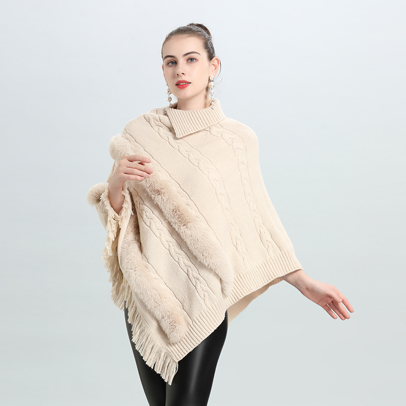 2022 Live Hot EU and South Korea Autumn and Winter New Loose Jacquard Wool Tops Pullover Sweater Cape and Shawl 0938#