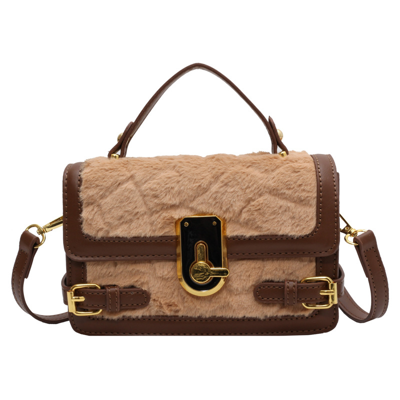 High-End Fashion Plush Small Square Bag 2022 New Winter Casual Retro Shoulder Simple Western Style Crossbody Women's Bag