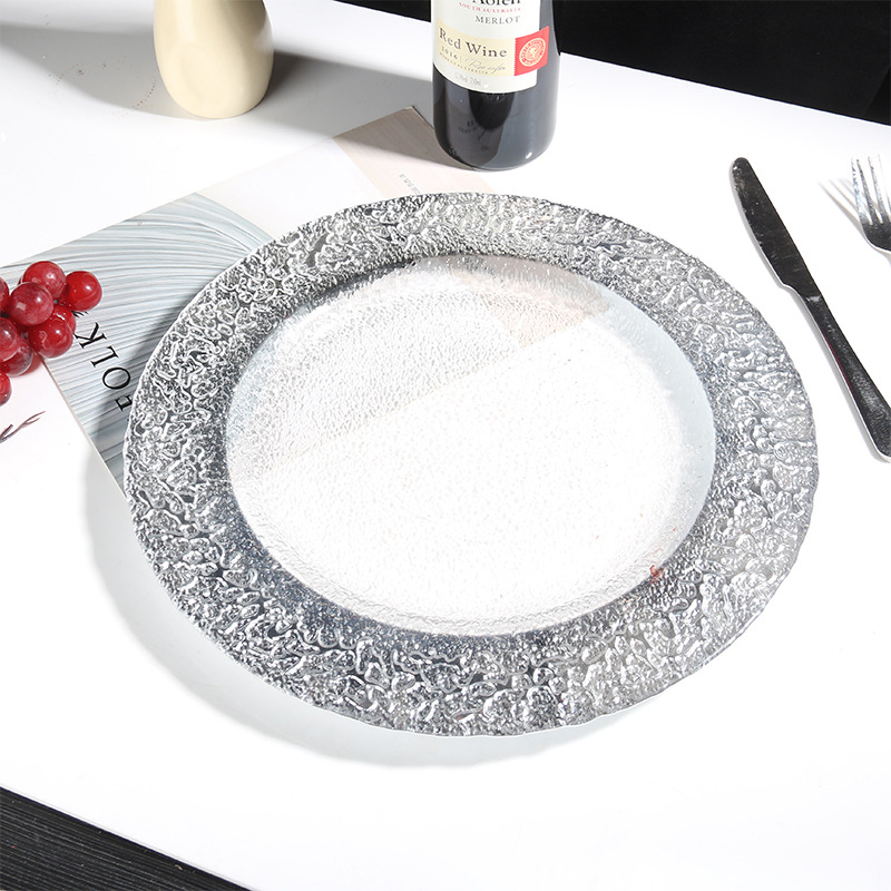 European-Style Silver Edge Bottom Fruit Plate Creative Pastry Plate Household Tray Hemp Point Pomegranate Plate