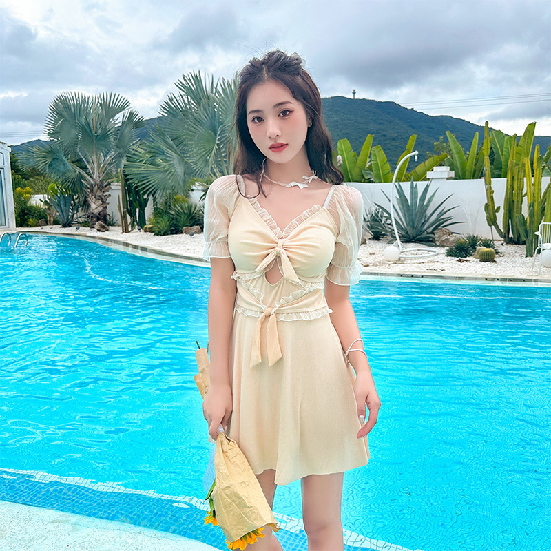2023 New Swimsuit Women's Dress Style Conservative Cover Belly Thin Fairy Style Student Girl Hot Spring Swimsuit Wholesale