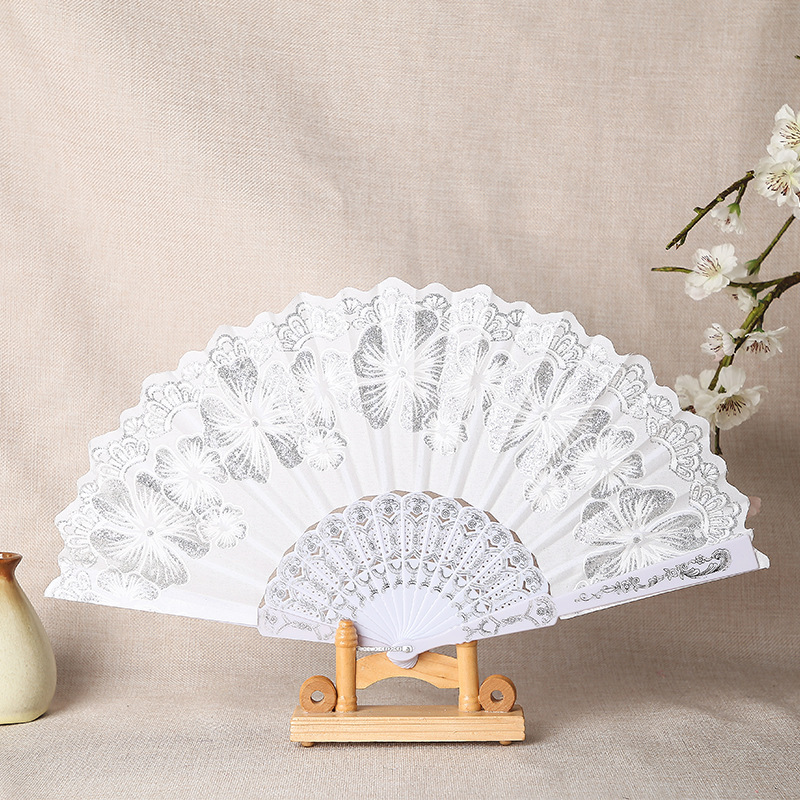 New Silver Chinese Style Fan White Hot Silver Spring Chant Fan Dance Wedding Fan Chinese Clothing Cheongsam Accessories Fan