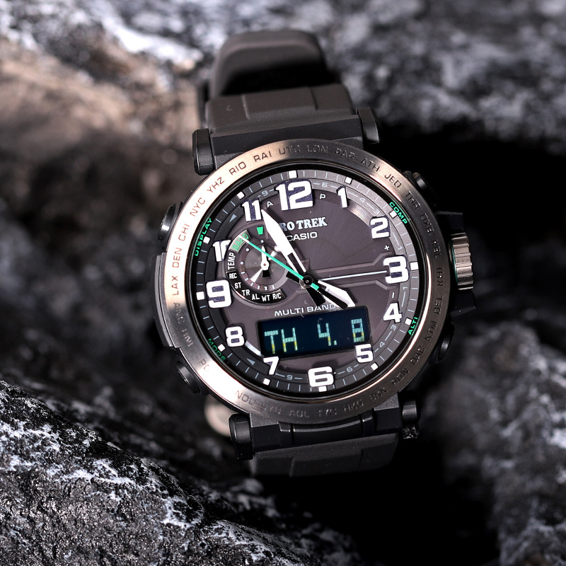 卡西欧户外登山表太阳能能电波三重感应双显prw-6600y-1/yb-3橡胶