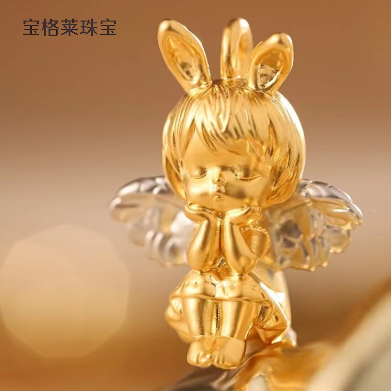 18k金天使吊坠项链 au750素金百搭锁骨链送女友定情信物 水贝批发