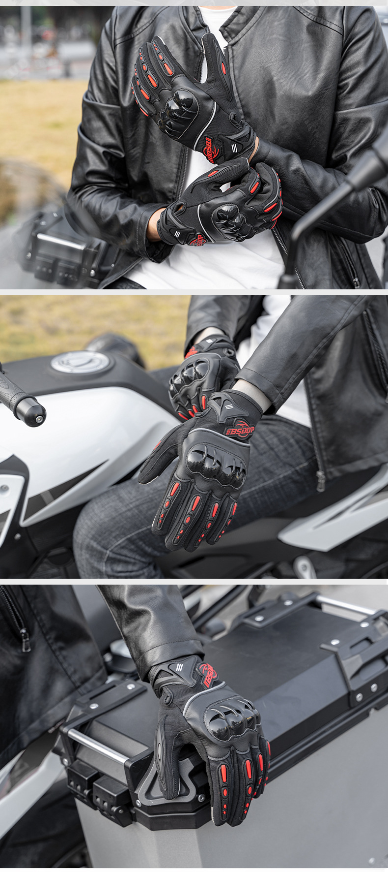 批发摩托车手套男骑士防摔护手装备越野户外骑行全指触屏手套跨境