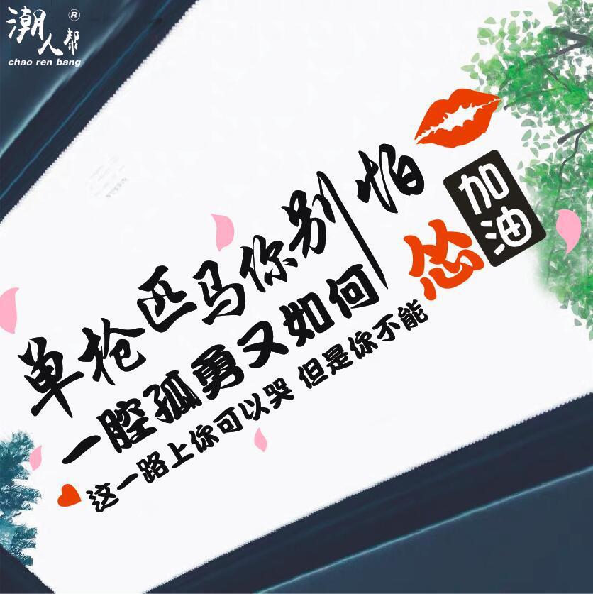 可笑吧汽车贴单枪匹马你别怕抖音网红创意文字承认我自卑天窗贴纸