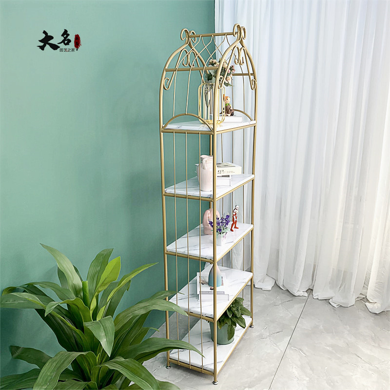 Nordic Golden Storage Rack Bird Cage Storage Rack Floor Living Room Balcony Decoration Shelf Partition Multi-Layer Cosmetics Shelf