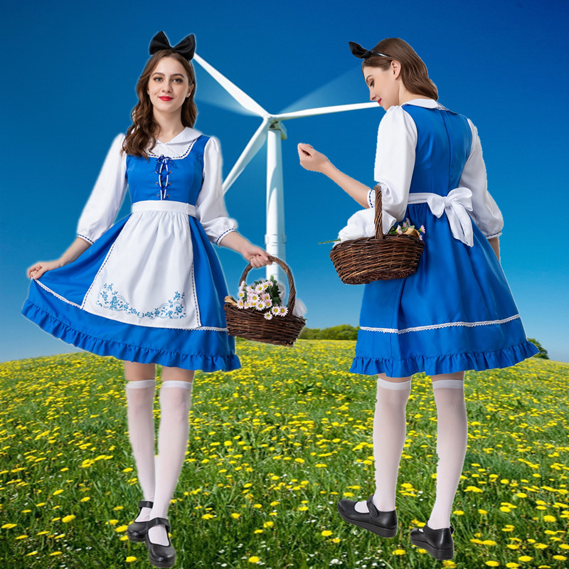 万圣节服装蓝色爱丽丝梦游仙境田园可爱成人女仆装cosplay女佣服