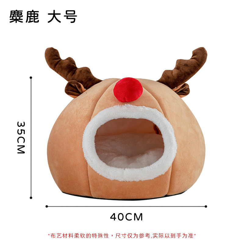 Christmas Pet Bed Elk Shape Autumn and Winter Warm Three-Dimensional Sponge Cathouse Doghouse Warm Small Dog Pet Supplies