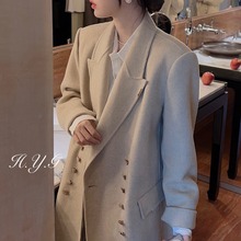 韩版双排扣气质西装2023秋冬新款加厚双面羊毛大衣外套女中长