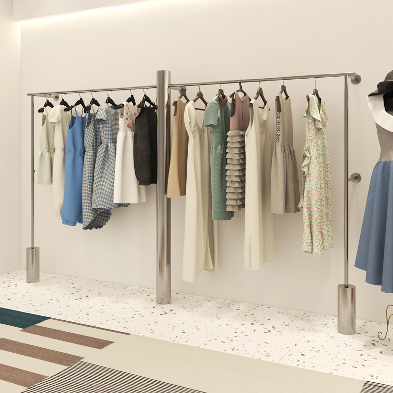 服装店展示架不锈钢落地式上墙挂衣架男女童装店衣服货架陈列道具