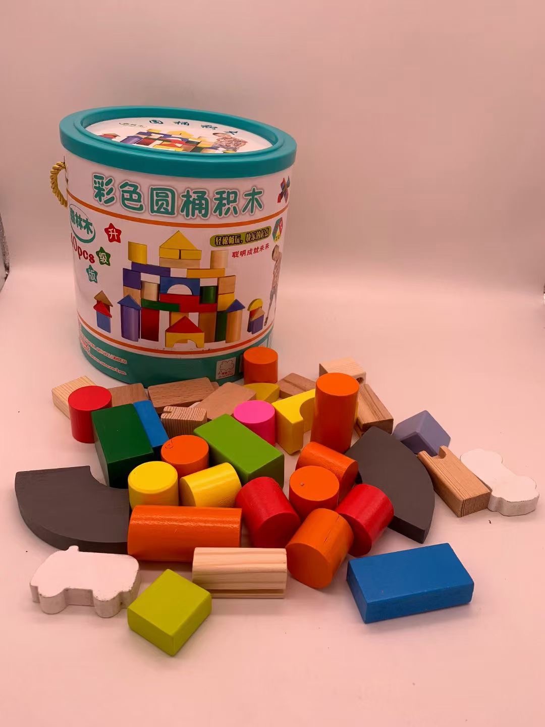 40粒木质小圆桶积木 母婴店 儿童摄影店 活动礼品类木制桶装玩具