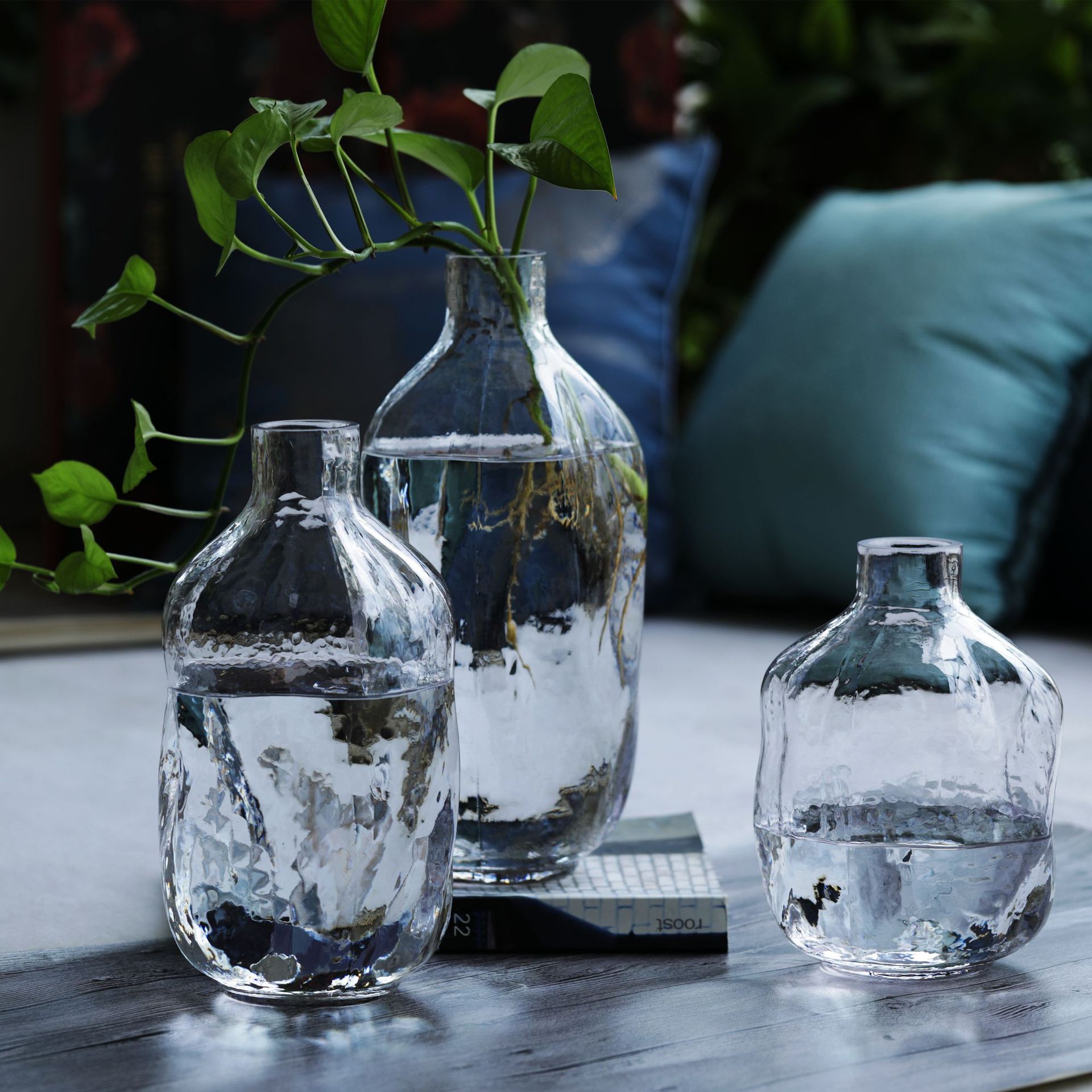 Modern Simple Small Mouth Water Ripple Transparent Glass Vase Living Room Dining Table Hydroponic Emulational Flower Decoration Vase