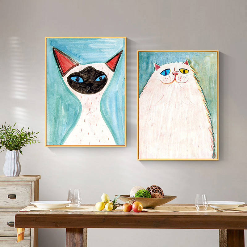 北欧风趣味猫咪装饰画现代简约卡通客厅沙发背景墙壁创意动物挂画