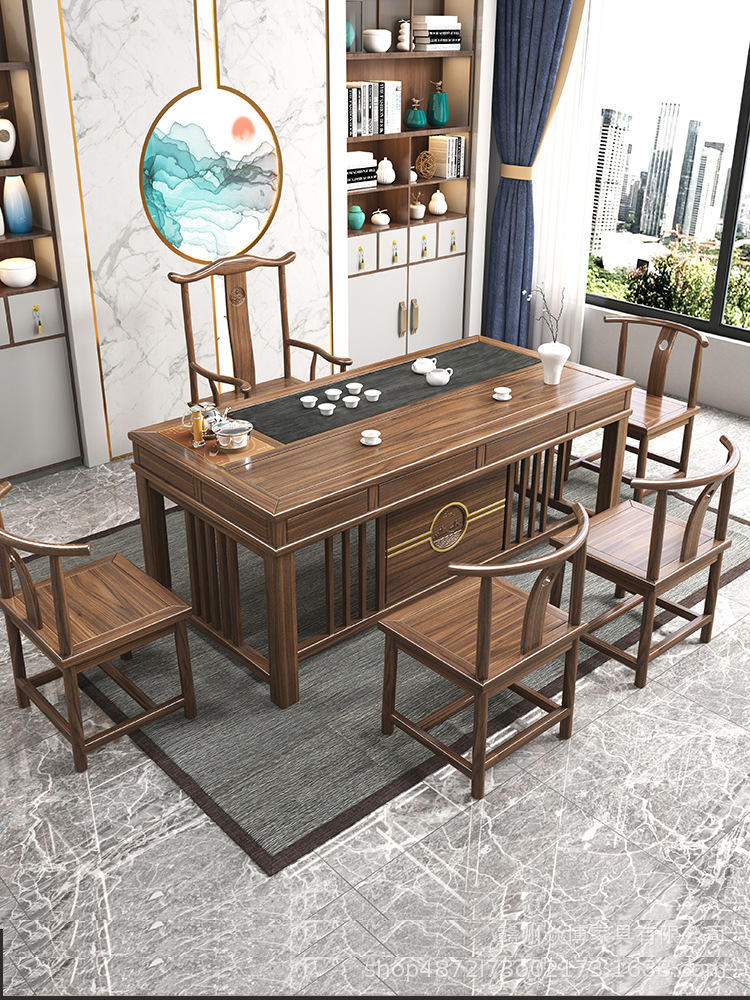 新中式实木茶桌椅组合办公室喝茶待客茶具套装一体茶桌家用茶台
