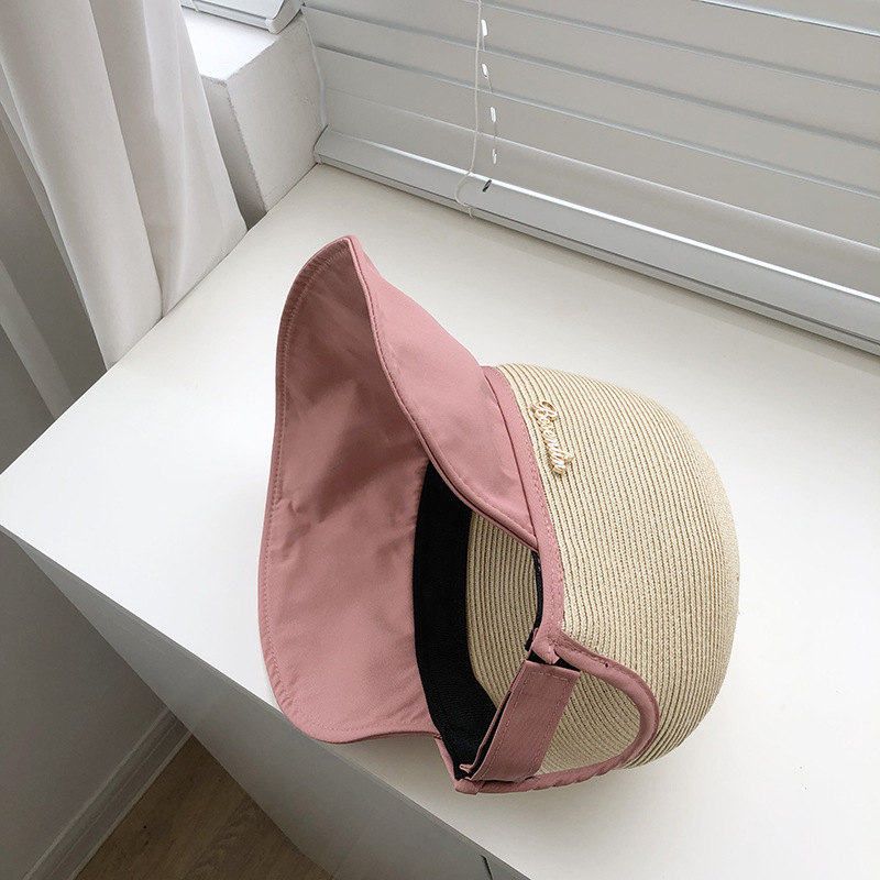 Korean Style Ins Stitching Straw Hat Sunshade Papyrus Breathable Hat Summer All-Match Letters Fisherman Basin Hat Sun Protection Summer Hat